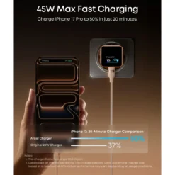Anker Nano Charger 45 W USB-C-laddare med smart display Vit