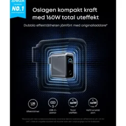 Anker Prime Charger 160 W – USB-C-laddare med 3 portar och display