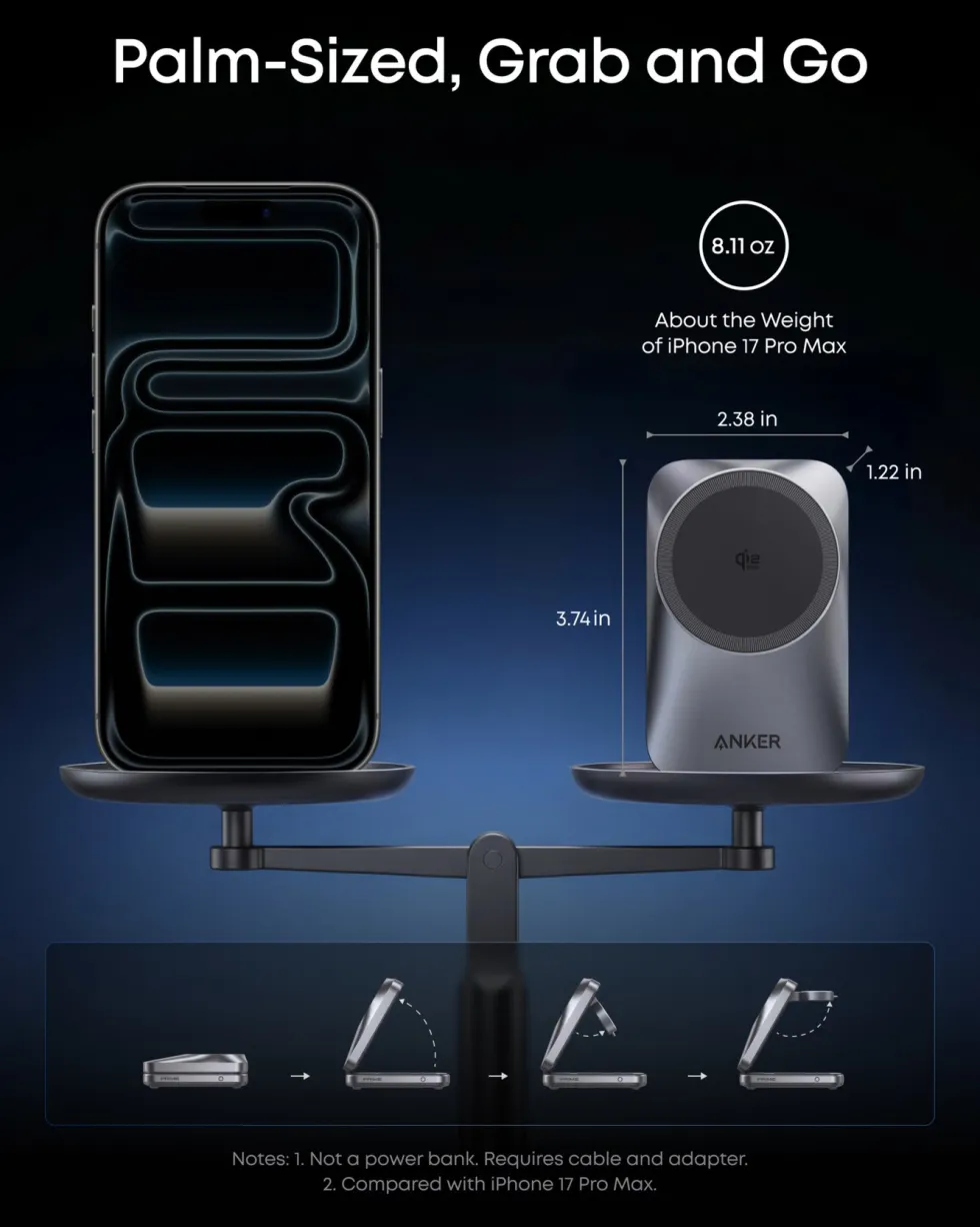 Anker Prime Foldable trådlös laddstation 3-i-1 MagGo Svart