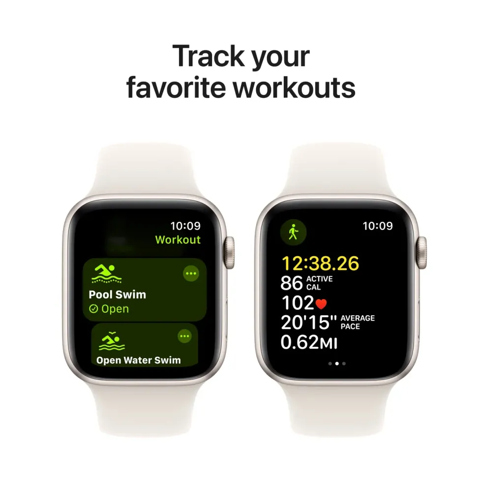 Apple Watch SE GPS 44 mm Starlight Case med Starlight Sport band S/M