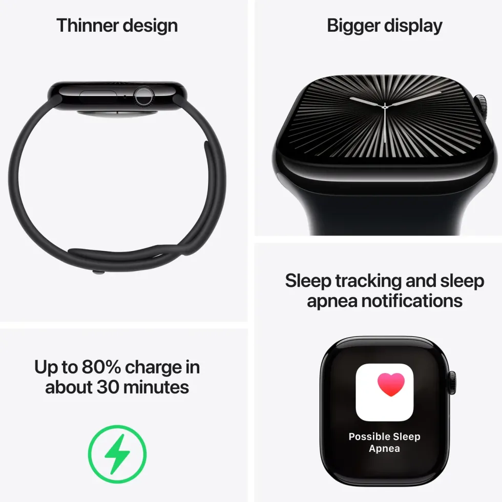 Apple Watch Series 10 GPS 46 mm Jet Black Case med Black Sport band S/M