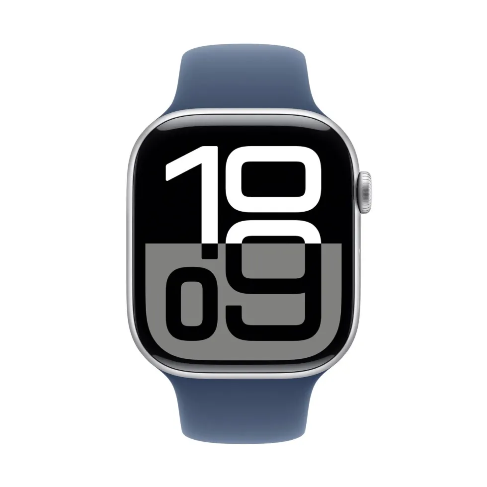Apple Watch Series 10 GPS 46 mm Silver Case med Denim Sport band M/L