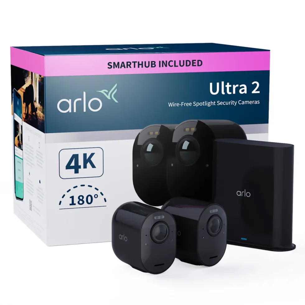 Arlo Ultra 2 Spotlight – Trådlös övervakningskamera 2-pack Svart