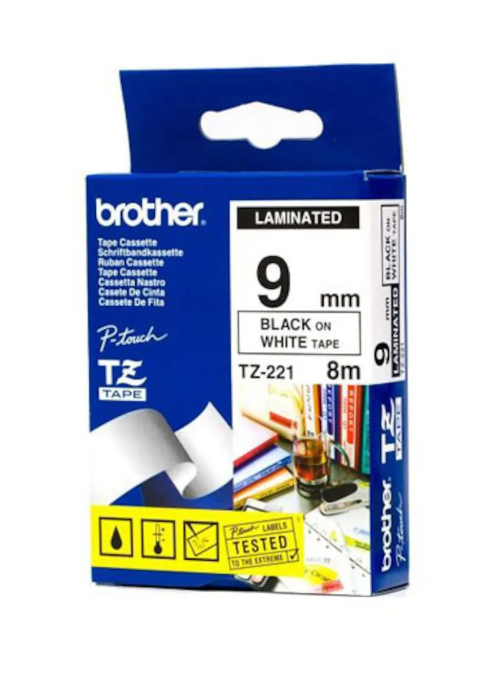 Brother TZe-tejp 9 mm 8 meter Svart på vitt