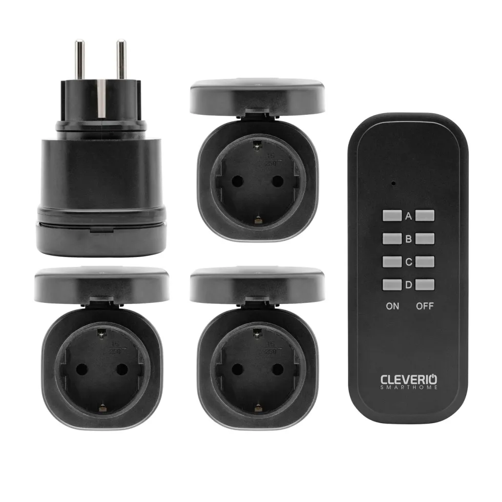 Cleverio Mini-fjärrströmbrytare för utomhusbruk 3000 W 4-pack