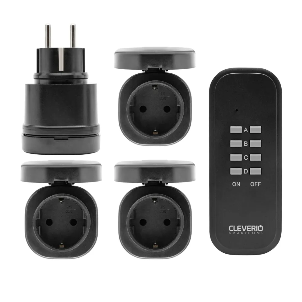 Cleverio Mini-fjärrströmbrytare för utomhusbruk 3000 W 4-pack