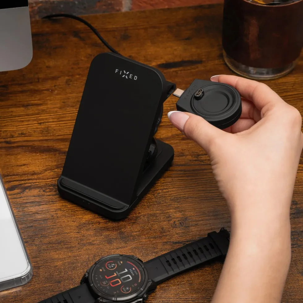 Fixed 3‑in‑1 Trådlös Laddstation för Garmin – Svart