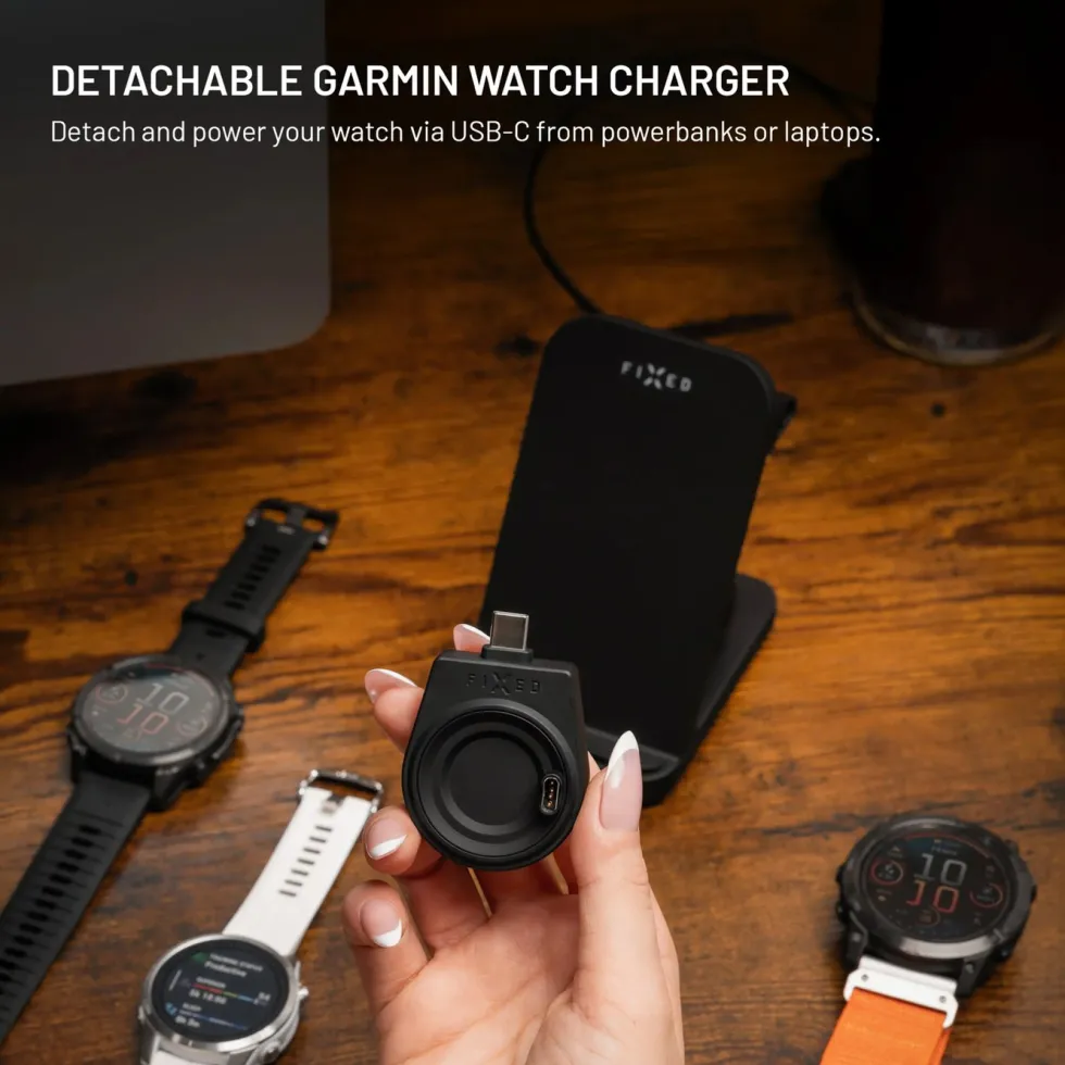 Fixed 3‑in‑1 Trådlös Laddstation för Garmin – Svart