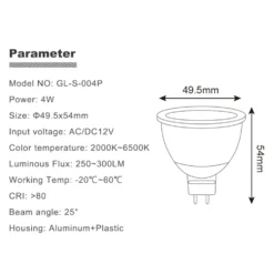 Gledopto Smart MR16 12 V LED-lampa RGB+CCT 250 lm