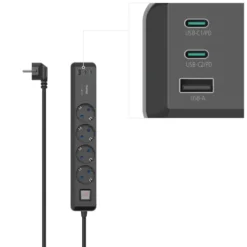 Hama Grenuttag med USB-C/A 65 W PD 4 uttag