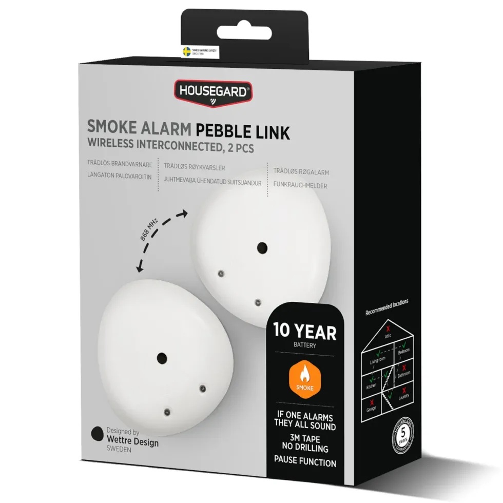 Housegard Pebble Link Trådlös Brandvarnare 2-pack