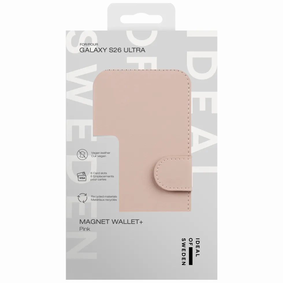 IDEAL OF SWEDEN Magnet Wallet+ - plånboksfodral till Galaxy S26 Ultra Pink