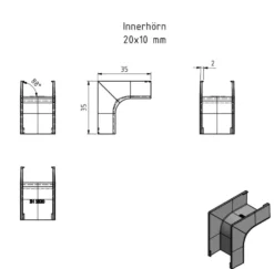 Innerhörn för kabelkanal 20x10 mm
