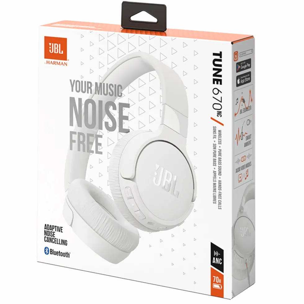 JBL Tune 670 NC Trådlösa hörlurar Vit