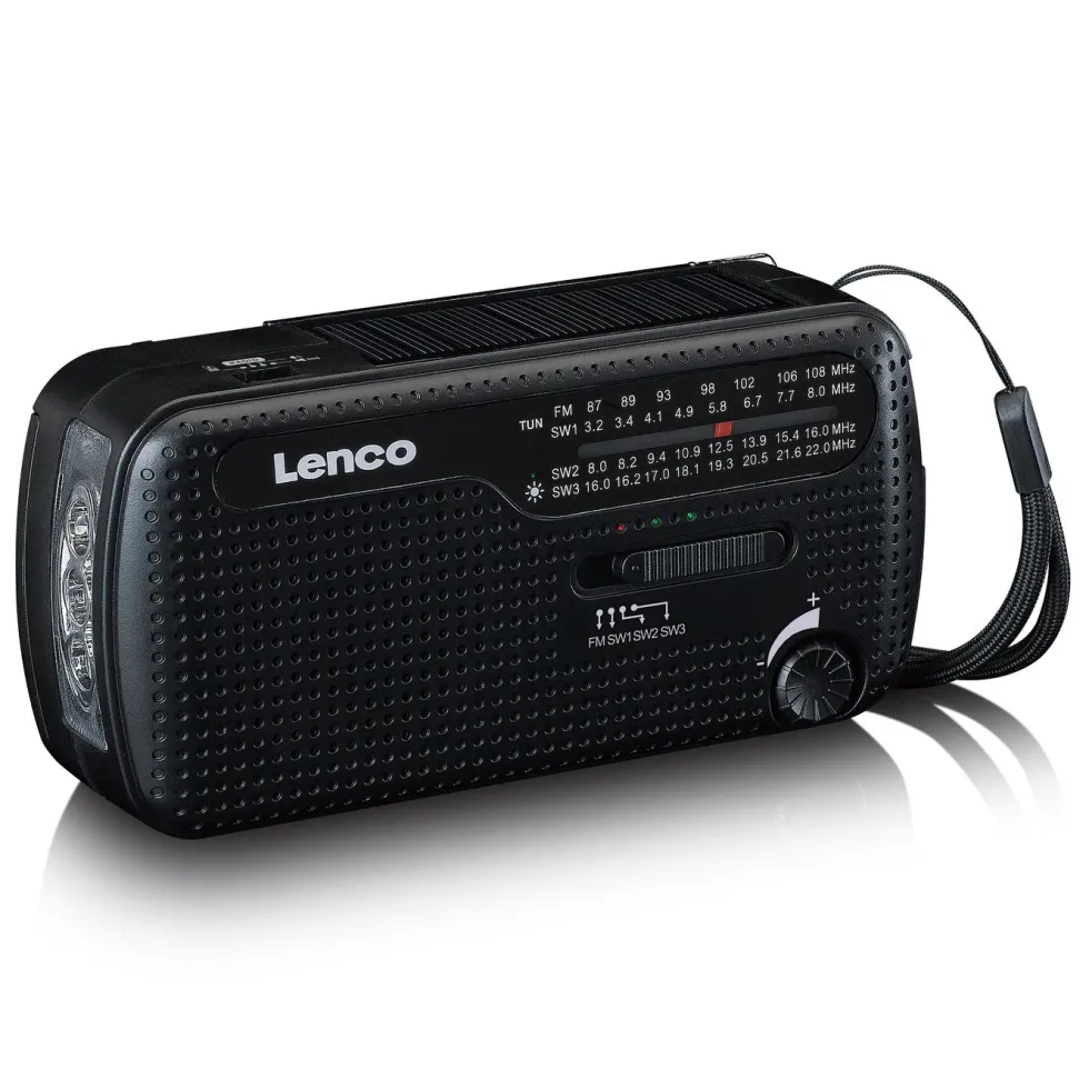 Lenco MCR-113BK FM-radio med dynamo- och solcellsladdning