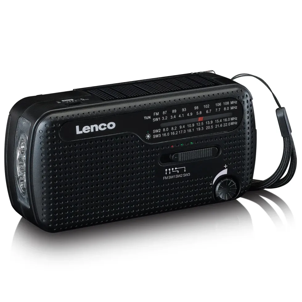 Lenco MCR-113BK FM-radio med dynamo- och solcellsladdning
