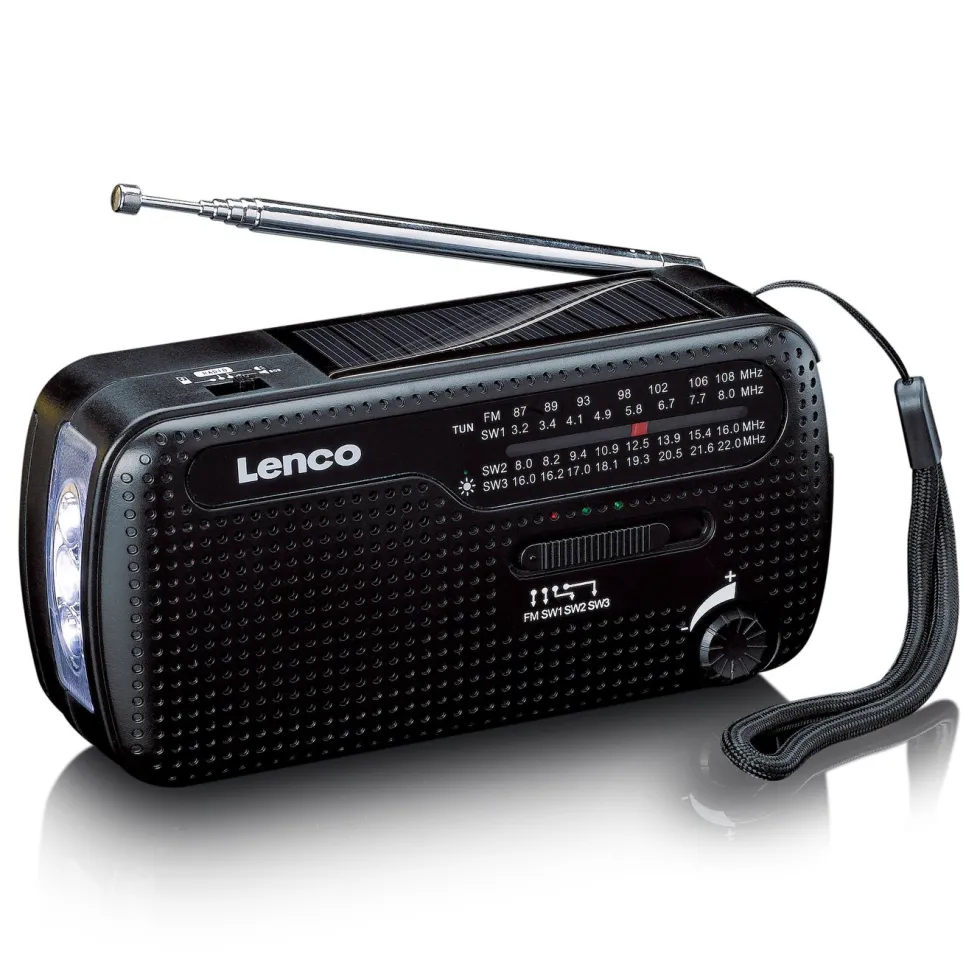 Lenco MCR-113BK FM-radio med dynamo- och solcellsladdning