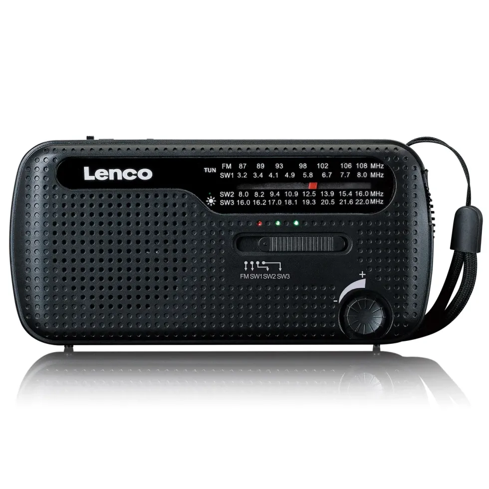 Lenco MCR-113BK FM-radio med dynamo- och solcellsladdning