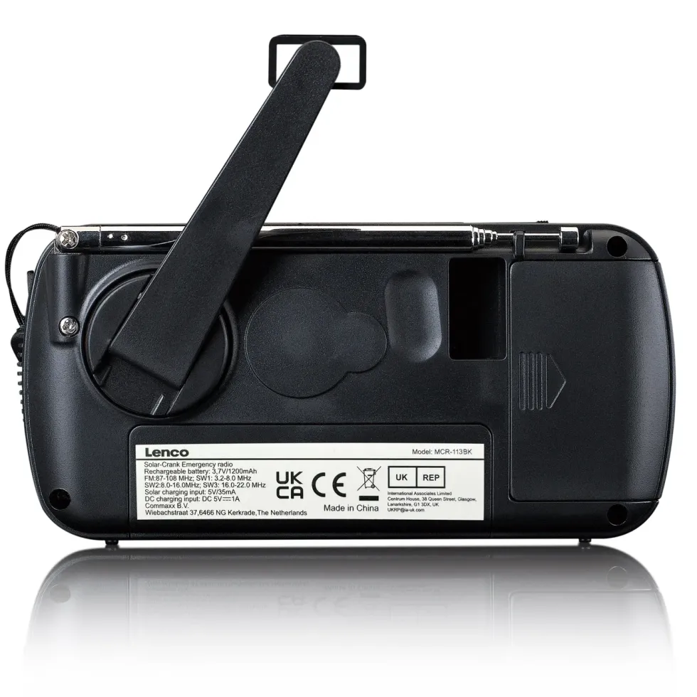 Lenco MCR-113BK FM-radio med dynamo- och solcellsladdning