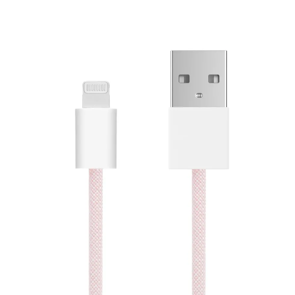 Linocell Flätad USB-A- till Lightning-kabel Rosa 2 m