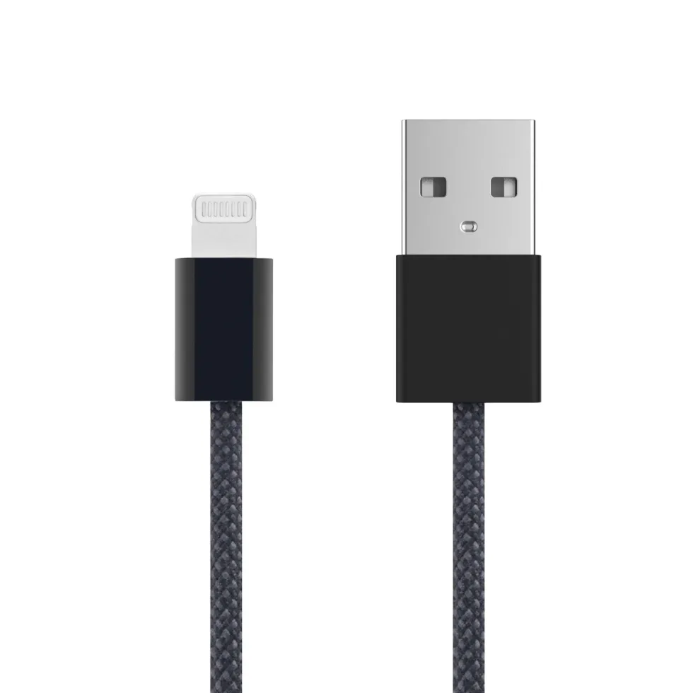Linocell Flätad USB-A- till Lightning-kabel Svart 0,5 m