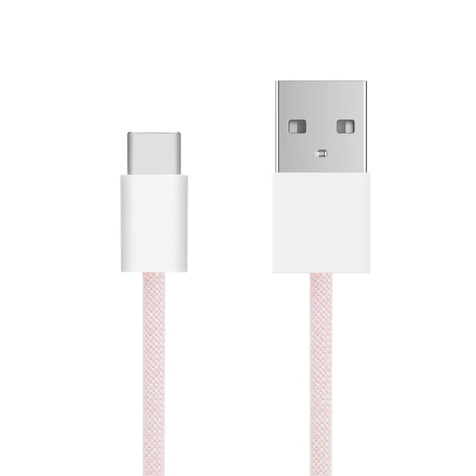 Linocell Flätad USB-A- till USB-C-kabel Rosa 1 m