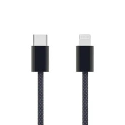 Linocell Flätad USB-C- till Lightning-kabel Svart 1 m