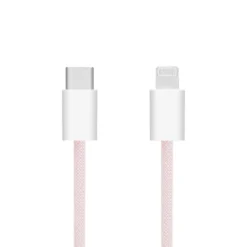Linocell Flätad USB-C- till Lightning-kabel Rosa 2 m