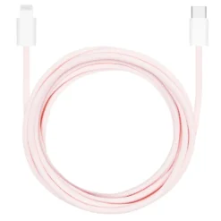 Linocell Flätad USB-C- till Lightning-kabel Rosa 2 m
