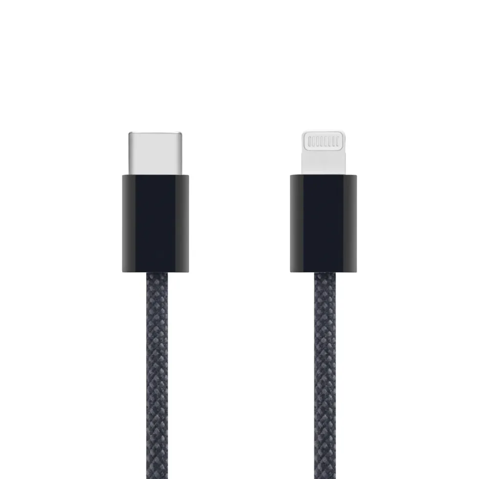 Linocell Flätad USB-C- till Lightning-kabel Svart 2 m