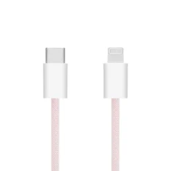 Linocell Flätad USB-C- till Lightning-kabel Rosa 1 m