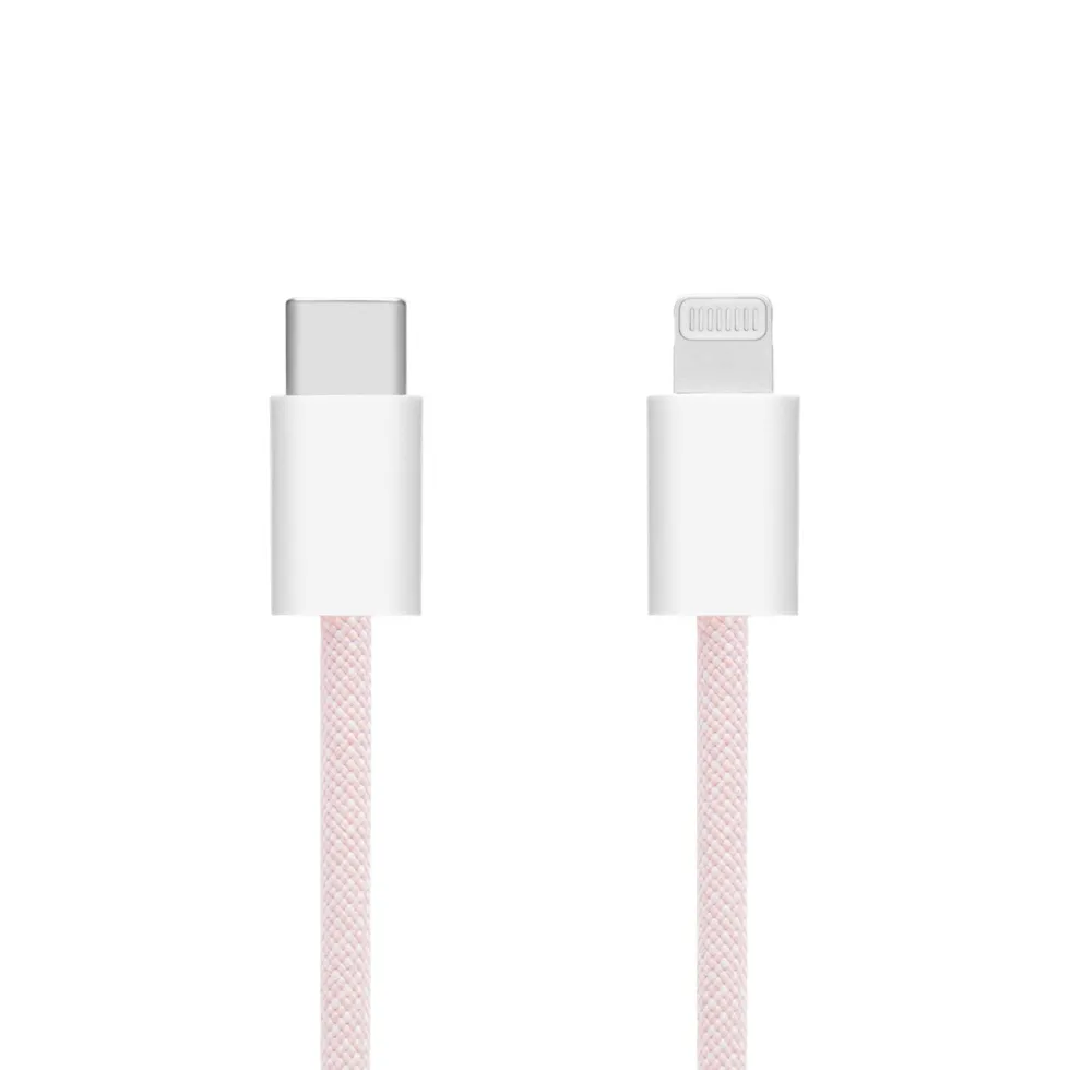 Linocell Flätad USB-C- till Lightning-kabel Rosa 1 m