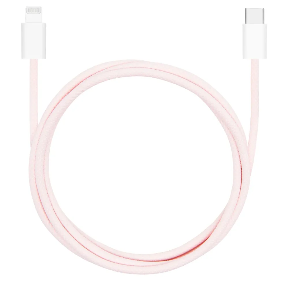 Linocell Flätad USB-C- till Lightning-kabel Rosa 1 m