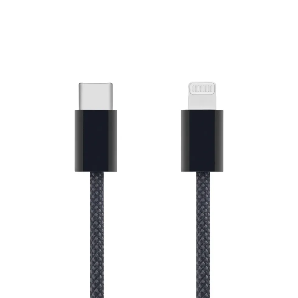 Linocell Flätad USB-C- till Lightning-kabel Svart 0,5 m