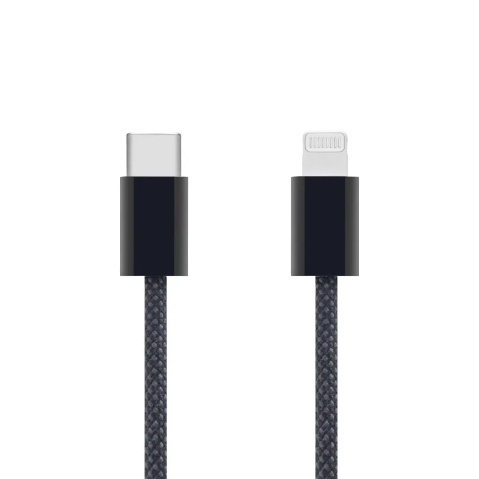 Linocell Flätad USB-C- till Lightning-kabel Svart 0,5 m