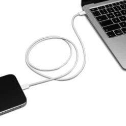 Linocell Flätad USB-C- till Lightning-kabel Vit 2 m