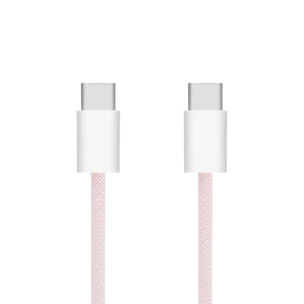 Linocell Flätad USB-C- till USB-C-kabel 60W Rosa 2 m
