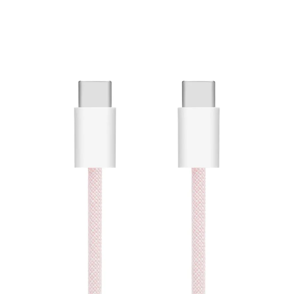 Linocell Flätad USB-C- till USB-C-kabel 60W Rosa 0,5
