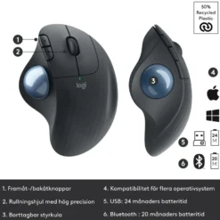 Logitech Ergo M575 Trådlös datormus Svart