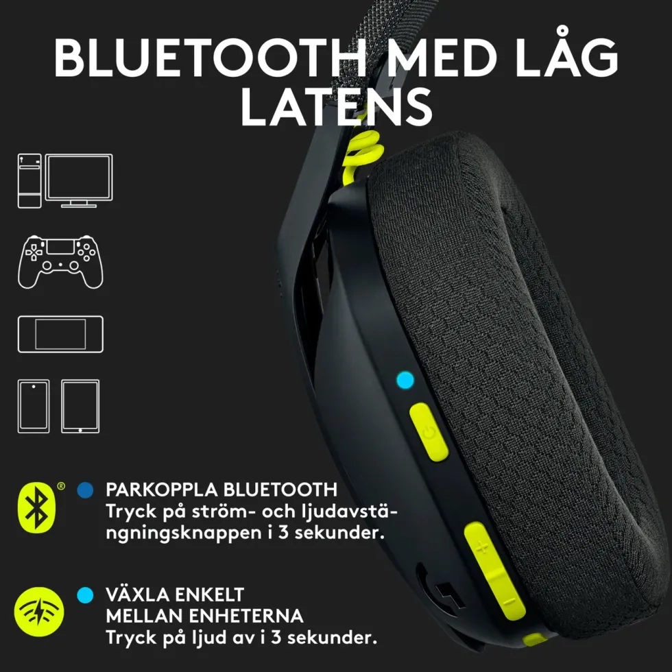 Logitech G 435 Lightspeed Trådlöst gaming-headset Svart & Neongul