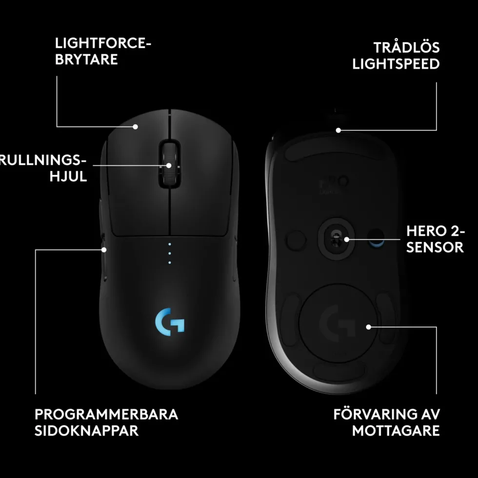 Logitech G Pro 2 Trådlös gaming-mus för proffs Svart