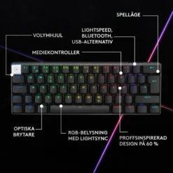 Logitech G PRO X 60 Lightspeed Trådlöst gaming-tangentbord Tactile Black