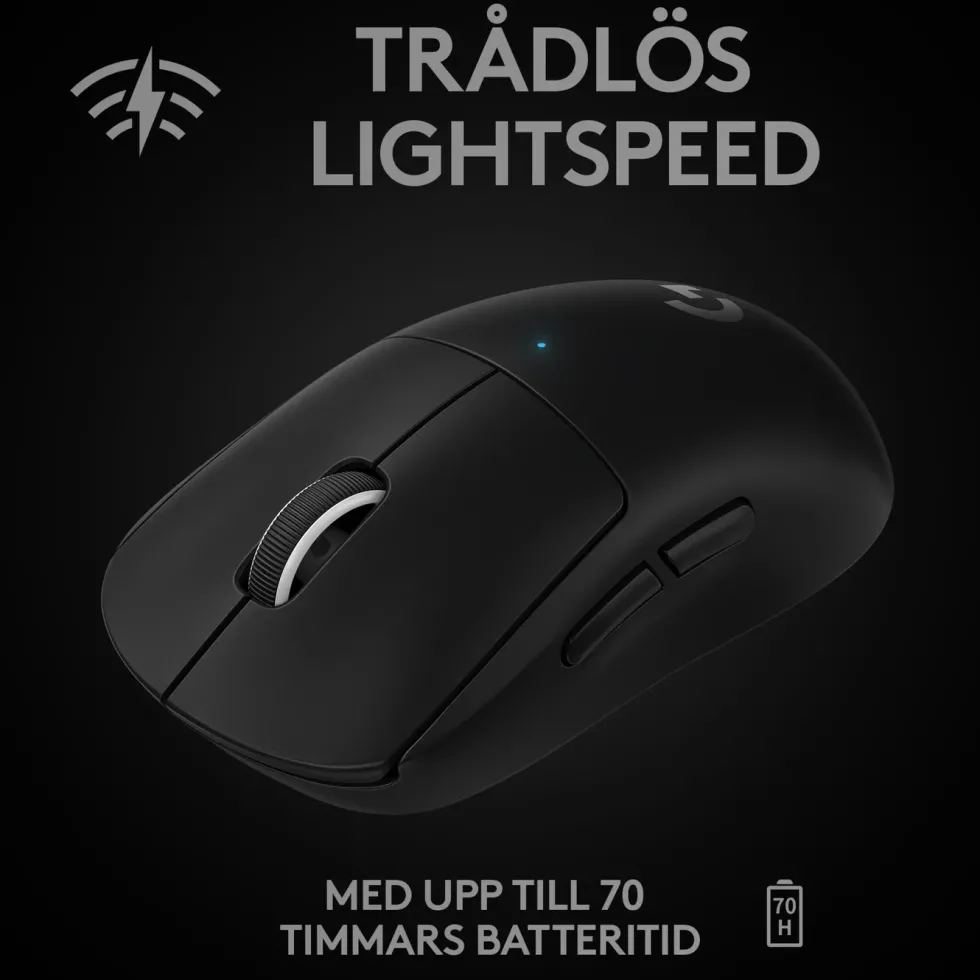 Logitech G Pro X Superlight Trådlös gaming-mus Svart