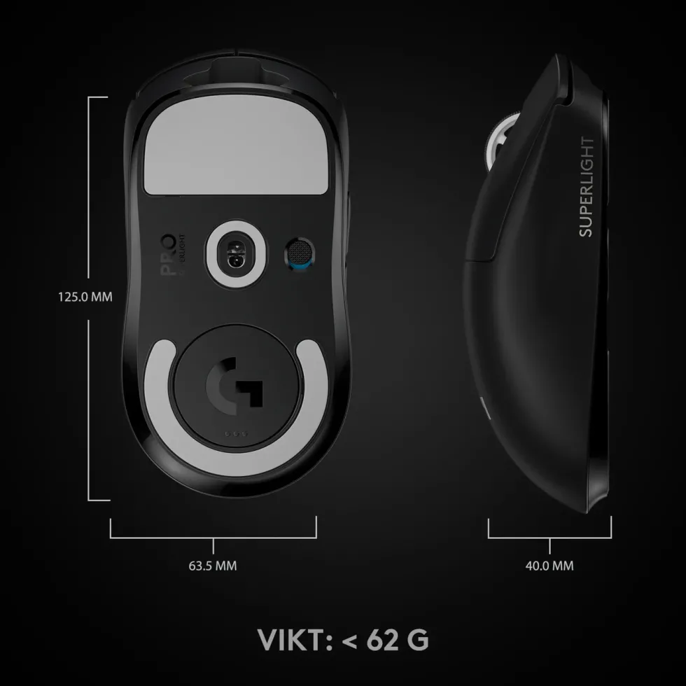 Logitech G Pro X Superlight Trådlös gaming-mus Svart