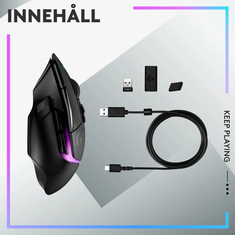 Logitech G 502 X Plus Trådlös gamingmus Svart