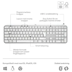 Logitech MX Keys S Trådlöst tangentbord Pale Grey