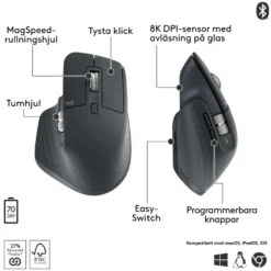 Logitech Mx Master 3s Trådlös datormus Grafit, Bluetooth-utgåva