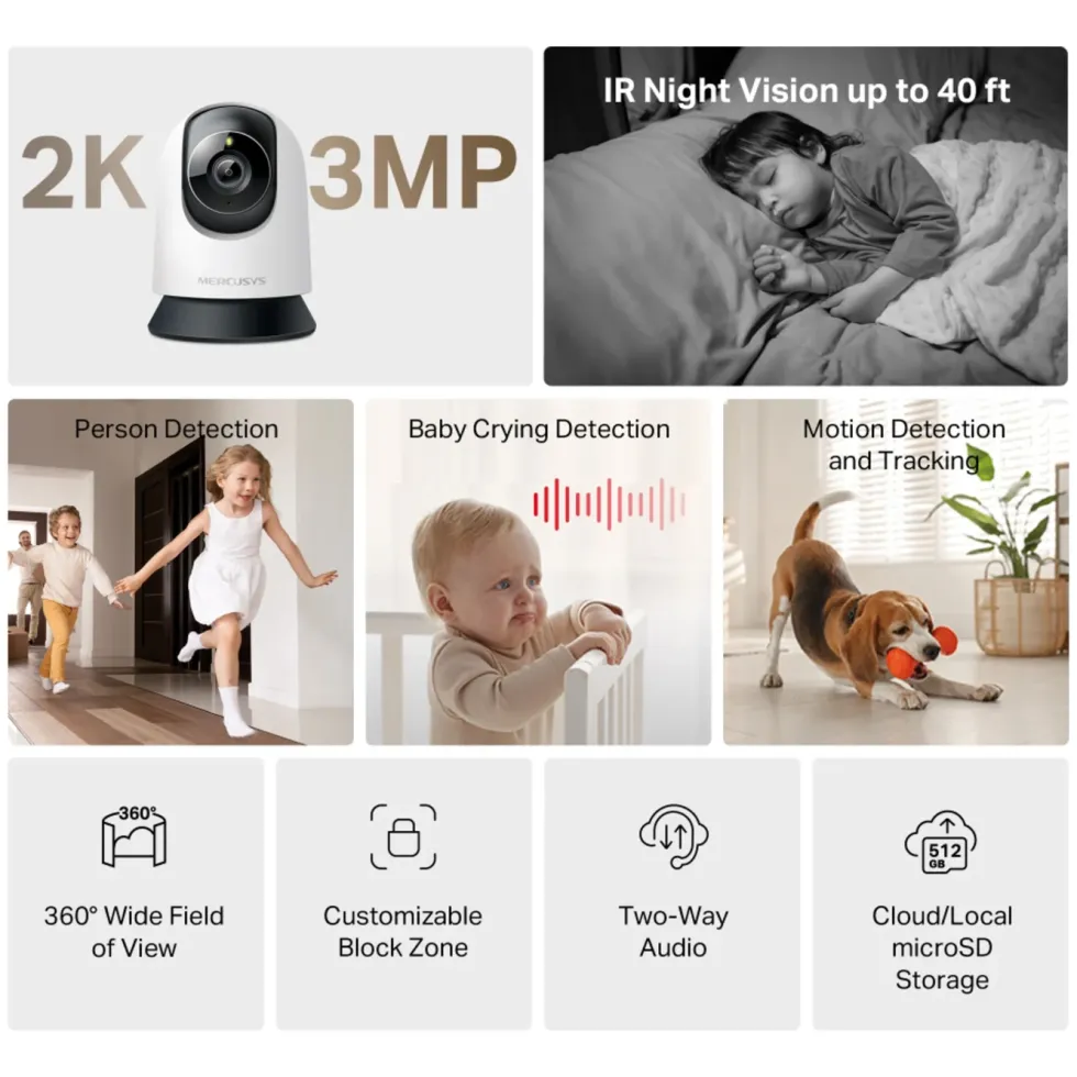 Mercusys MC210 – Pan/Tilt Home Security Wi-Fi Övervakningskamera