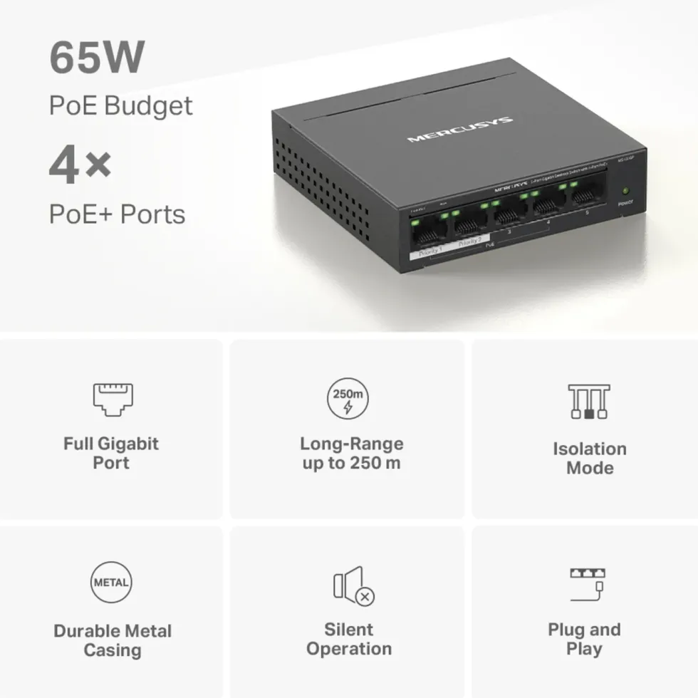 Mercusys MS105GP 5-portars gigabitswitch med POE+