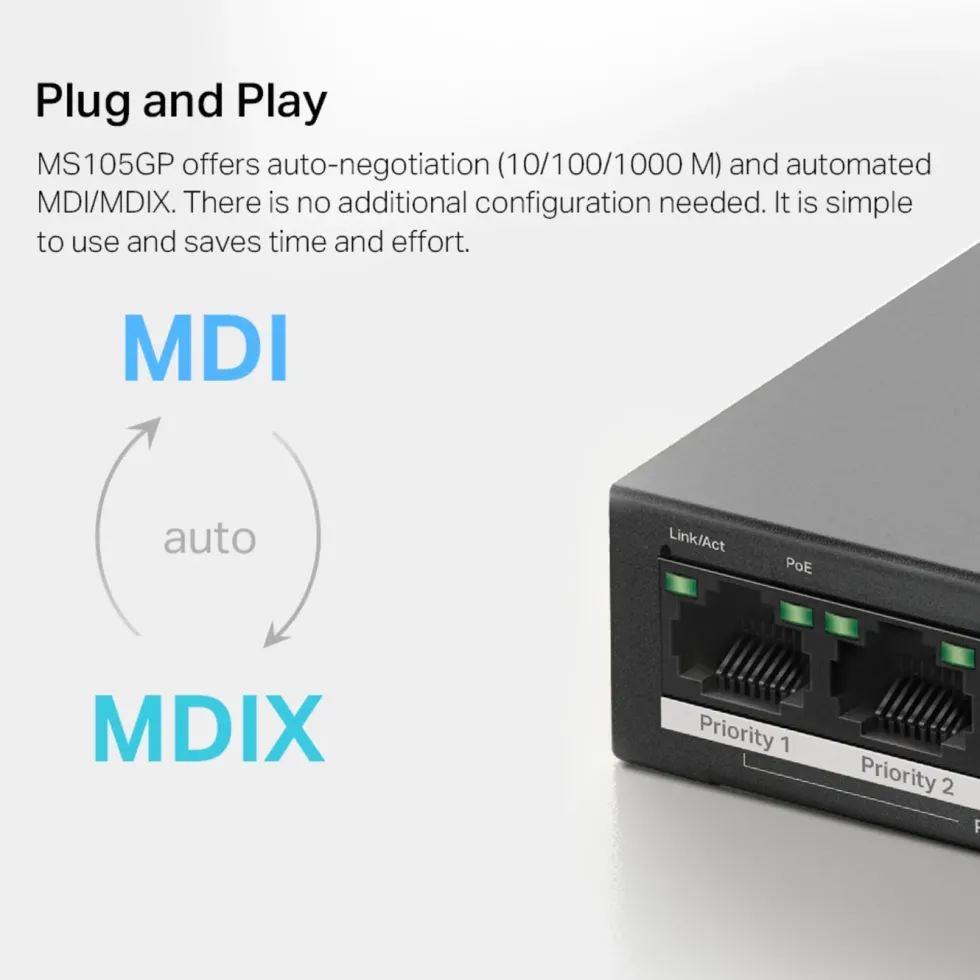 Mercusys MS105GP 5-portars gigabitswitch med POE+